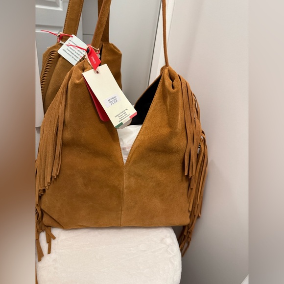 Divina Firenze Fringe Tan Suede Tote Bag - Picture 1 of 9